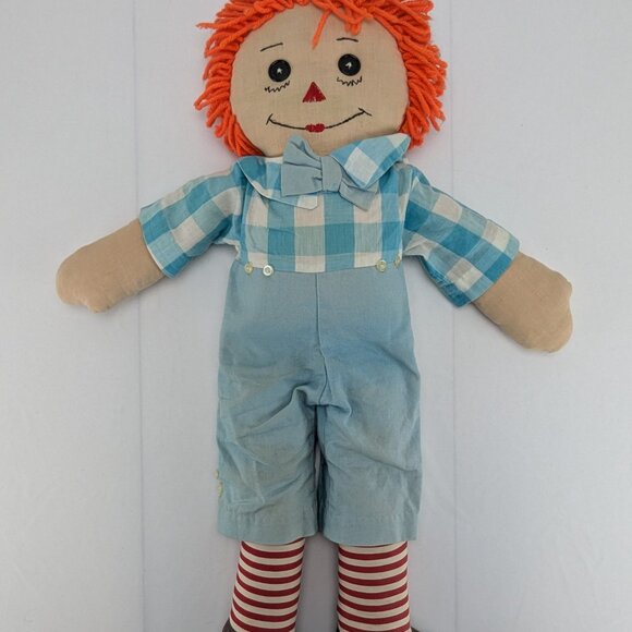 Vintage Raggedy Ann & Andy Cloth Dolls Handmade Set 25" Fabric Retro Toys - Picture 6 of 13